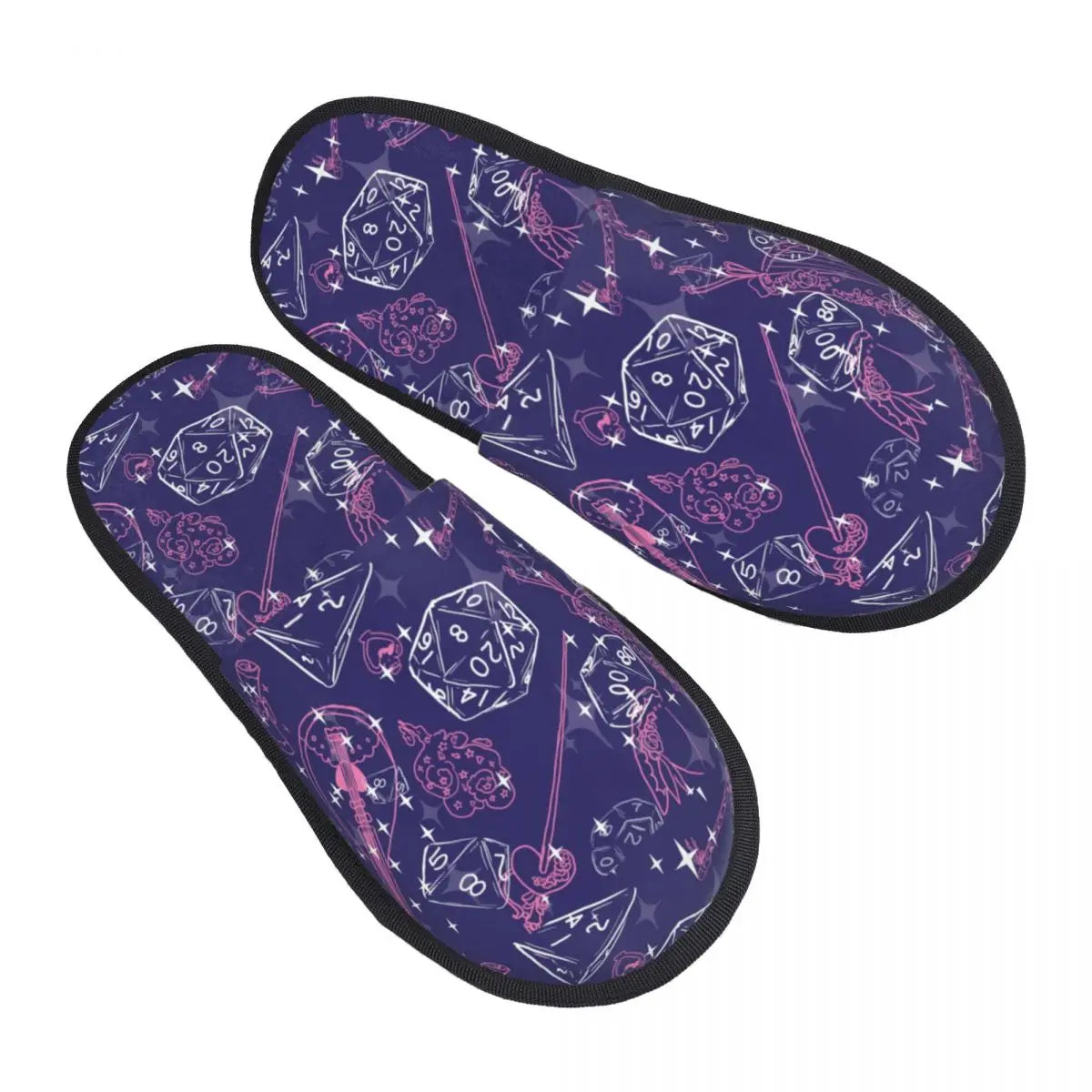 Rainbow Dice 4 Pattern Comfy Scuff Memory Foam Slippers Women Fantasy Dragons DnD Game Bedroom House Shoes