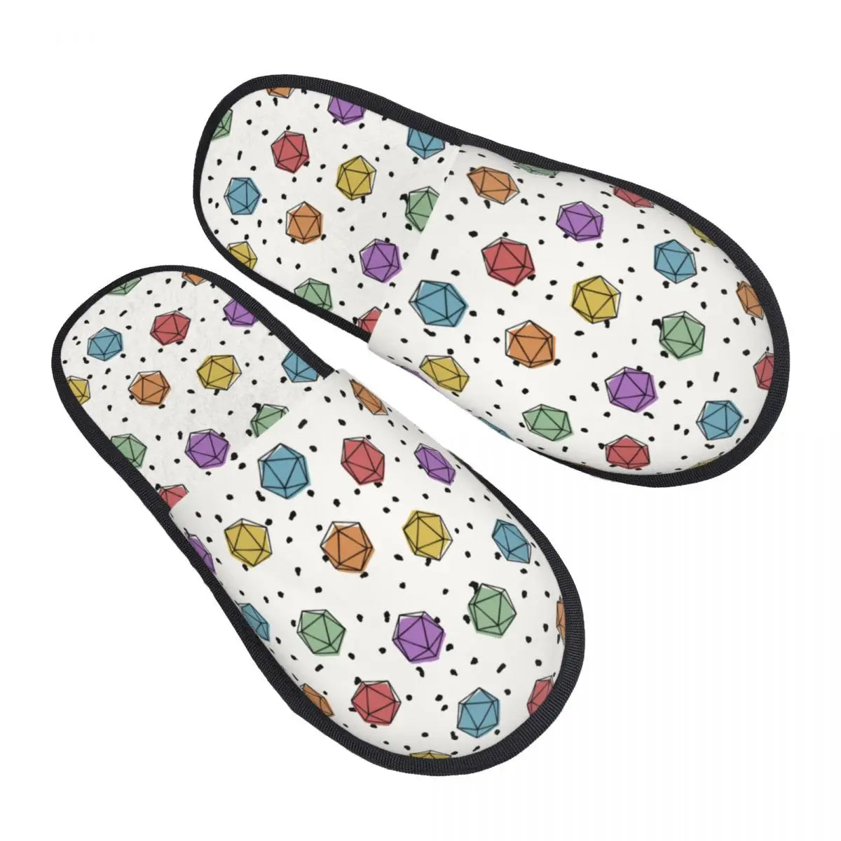 Rainbow Dice Pattern Comfy Scuff Memory Foam Slippers Women Fantasy Dragons DnD Game Bedroom House Shoes