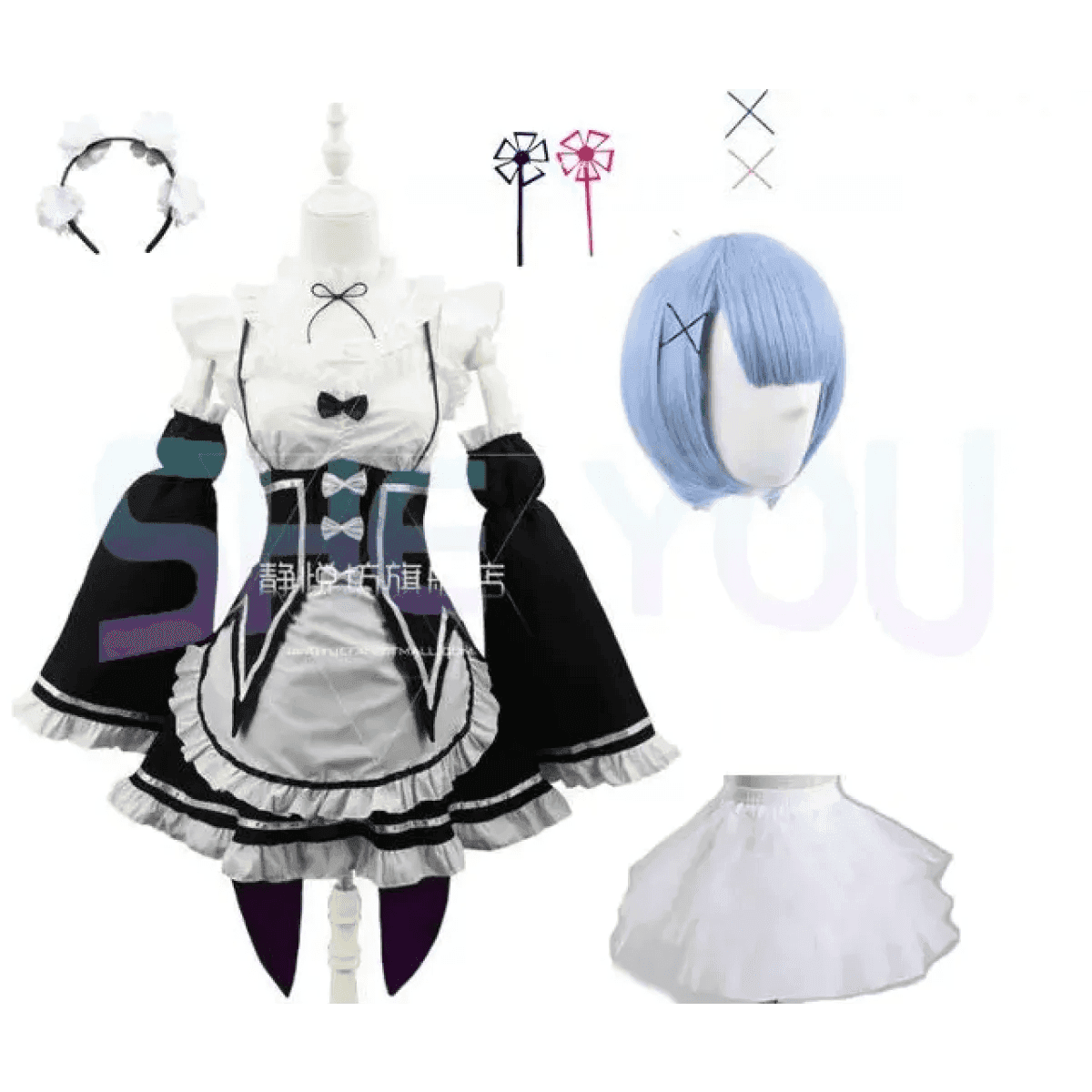 Ram Rem Cosplay Costume - Re:Zero Kara Hajimeru Isekai Seikatsu - Black Maid Outfit - Package 9 / S