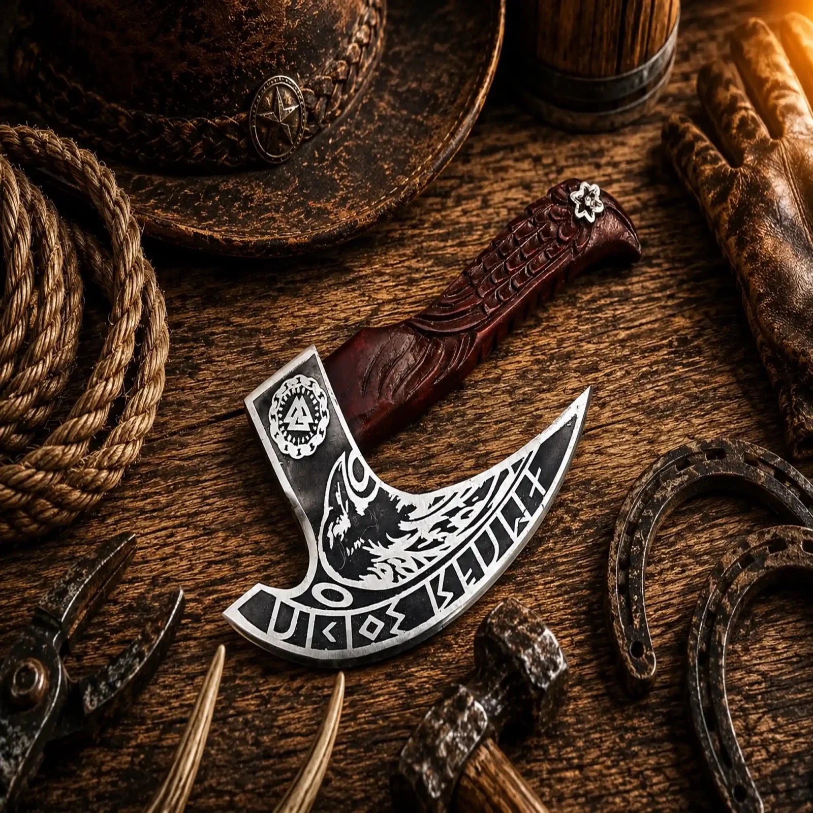Raven Etched Viking Pizza Cutter – Handmade Kitchen Gift