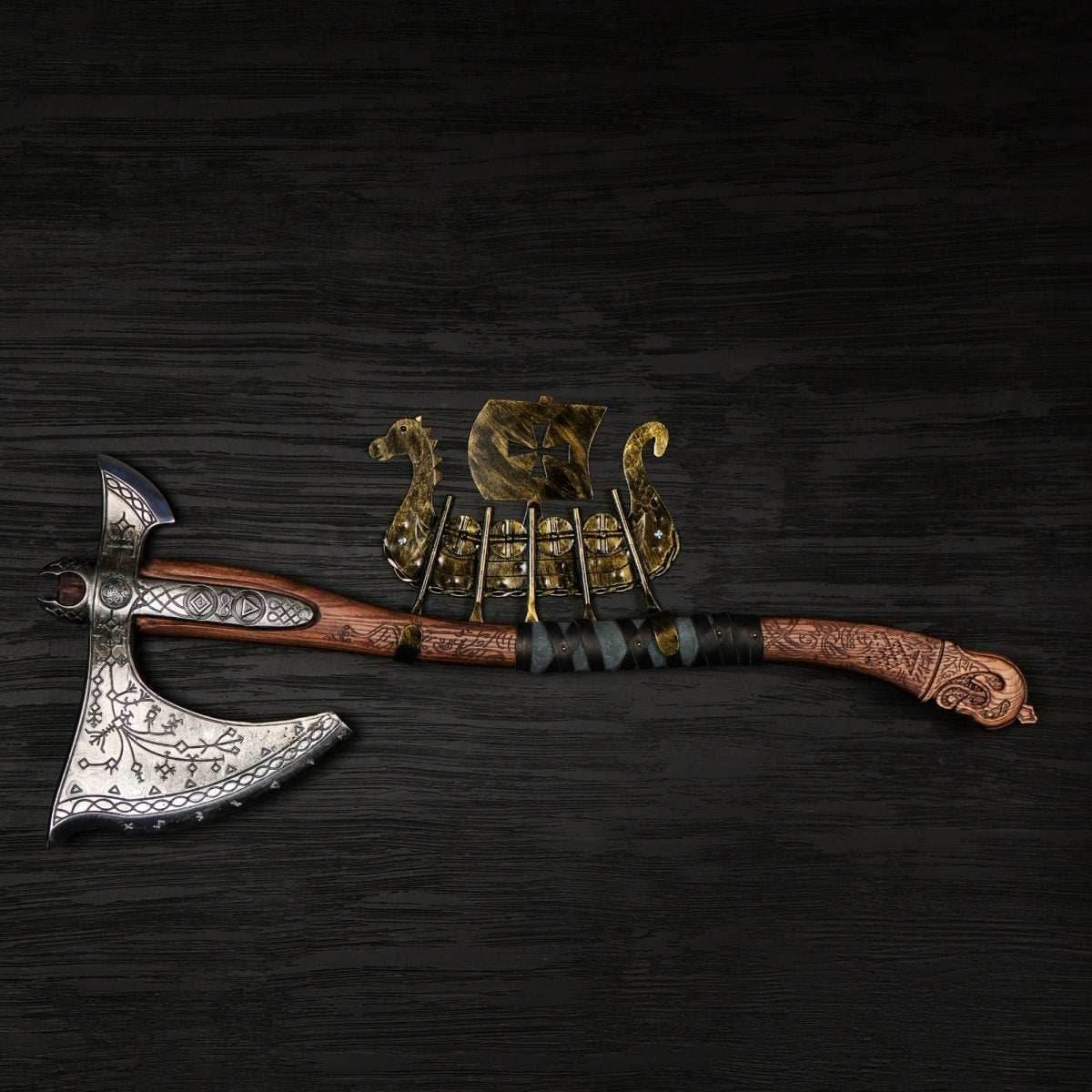 Real Leviathan axe with Glow-in-the-Dar Runes - 
