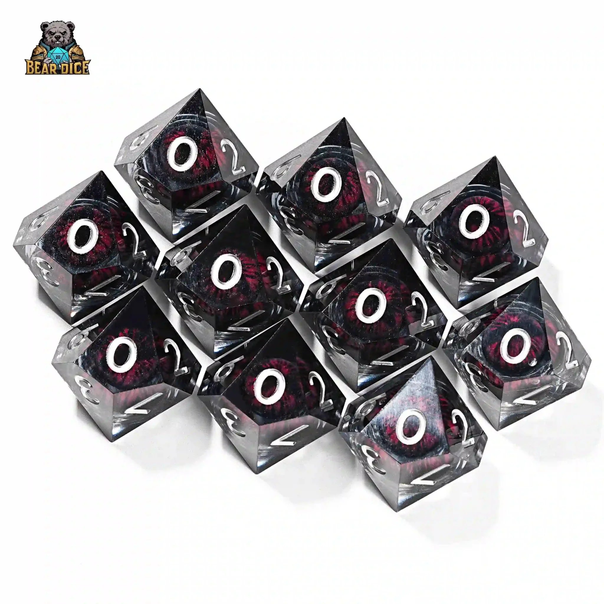 Red Eye Spirit Liquid Lock Black Crystal D10 Dice-Resin 10 Siede Dice