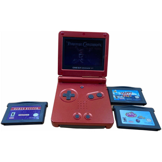 Red Gameboy Advance SP (4 Game Bundle & Charger)