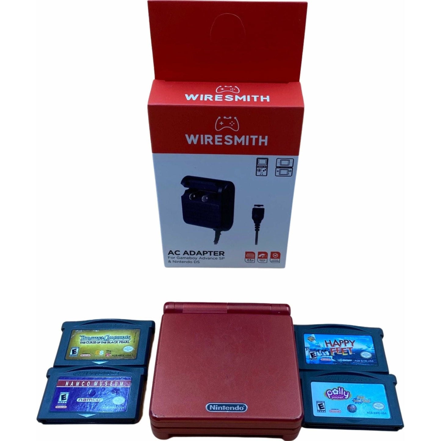 Red Gameboy Advance SP (4 Game Bundle & Charger)