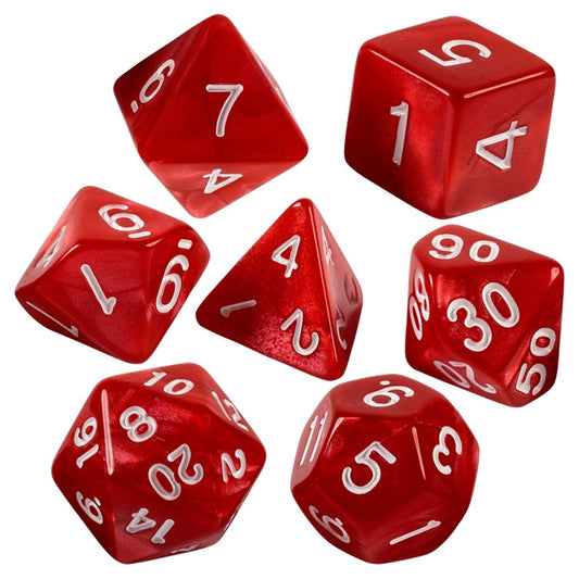 Red Marbled Dice - 7 Piece Set With Bag