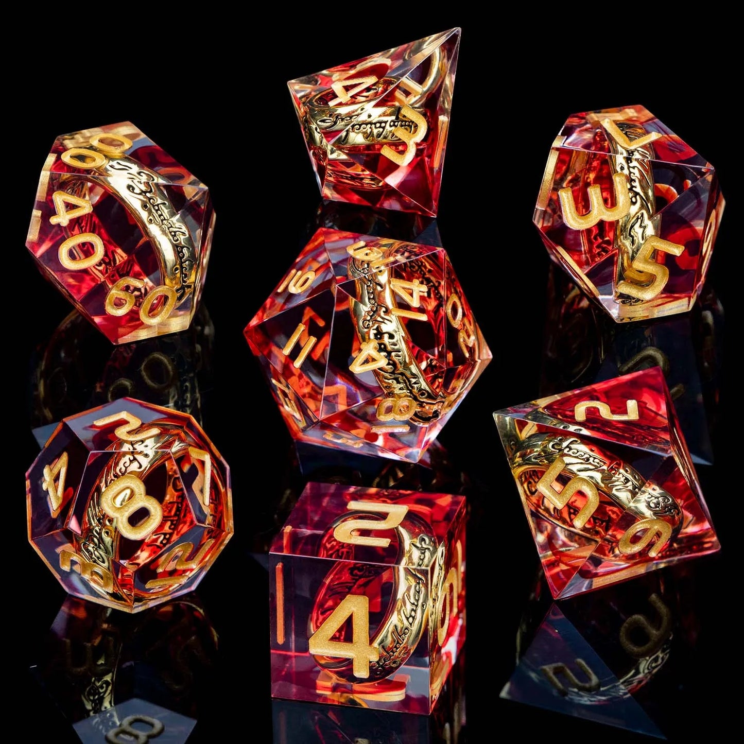 Red Rings & Liquid Flow Eye Sharp Edge Resin Dice Set D&D Dungeon and Dragon Handmade D20 D and D Polyhedral Dice