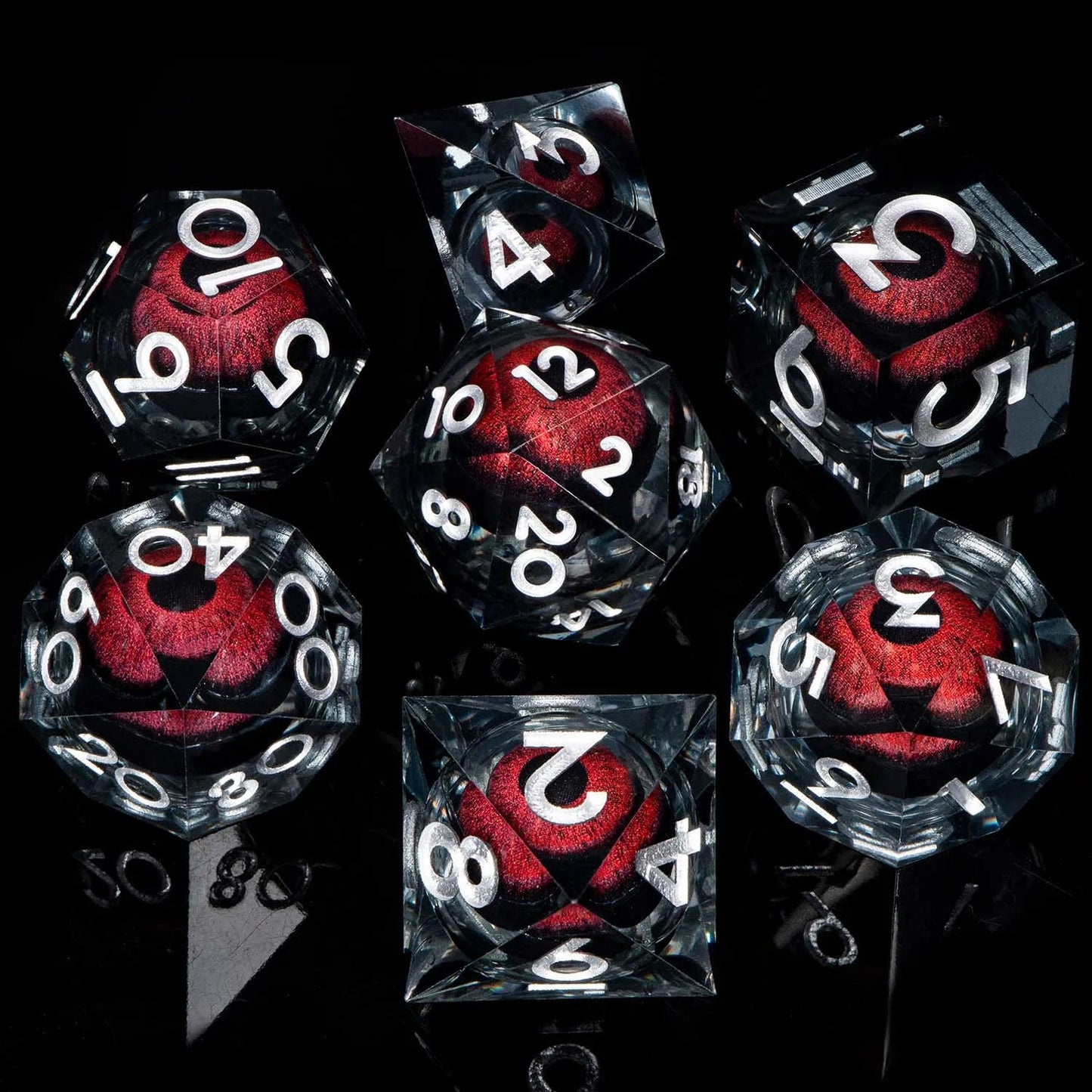 Red Rings & Liquid Flow Eye Sharp Edge Resin Dice Set D&D Dungeon and Dragon Handmade D20 D and D Polyhedral Dice