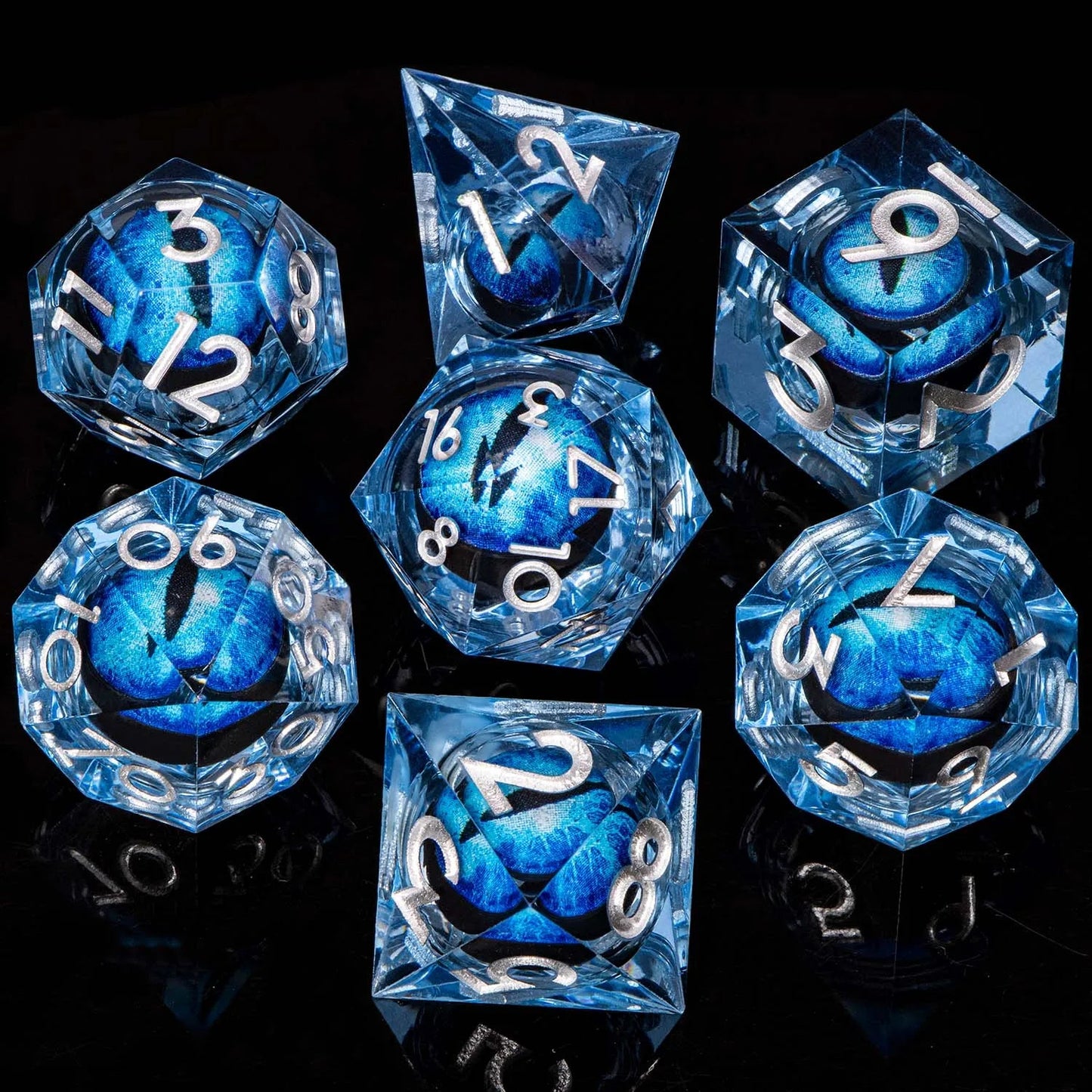 Red Rings & Liquid Flow Eye Sharp Edge Resin Dice Set D&D Dungeon and Dragon Handmade D20 D and D Polyhedral Dice