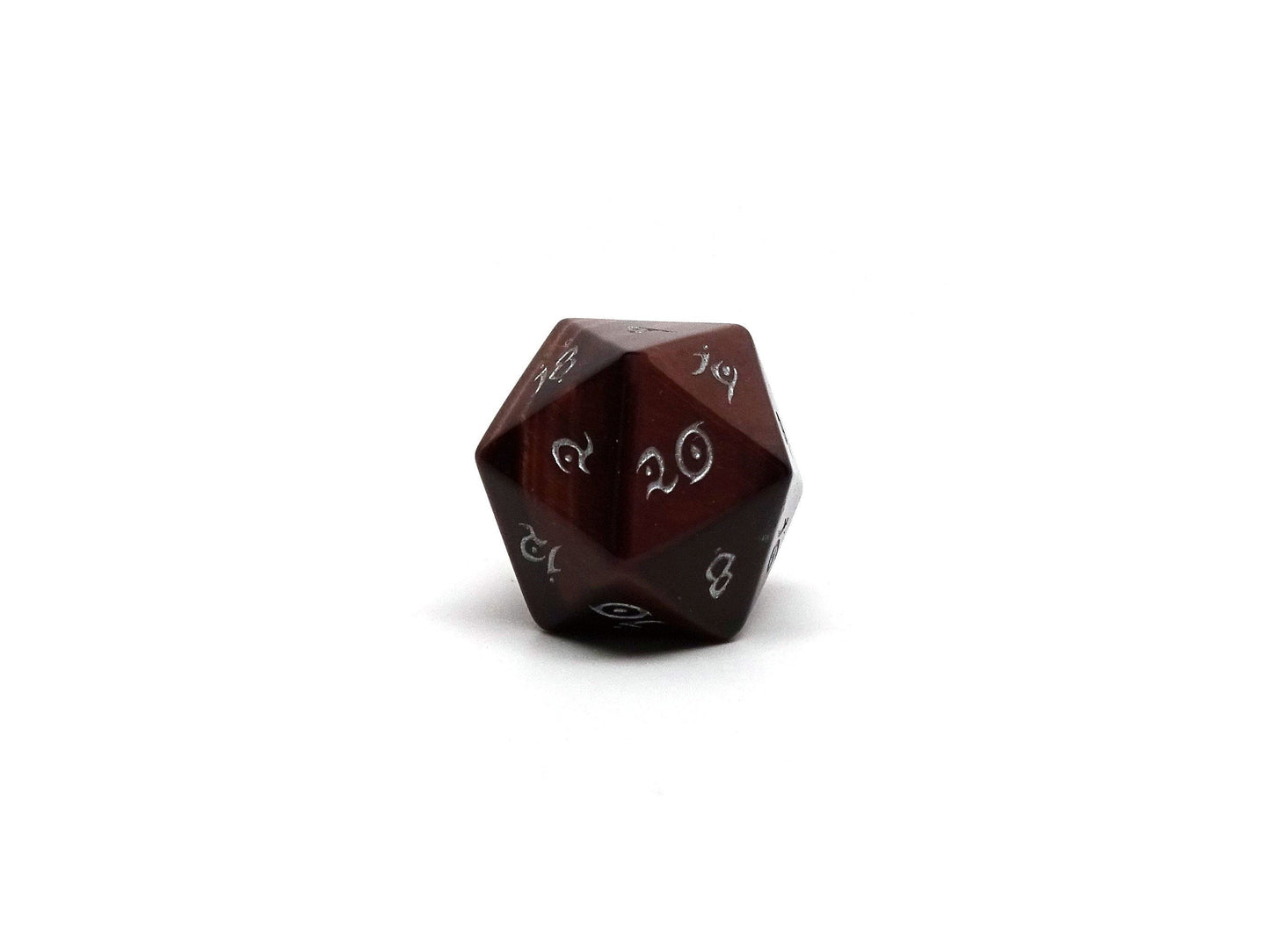 Red Tigers Eye D20 Dice - Elvenkind Font