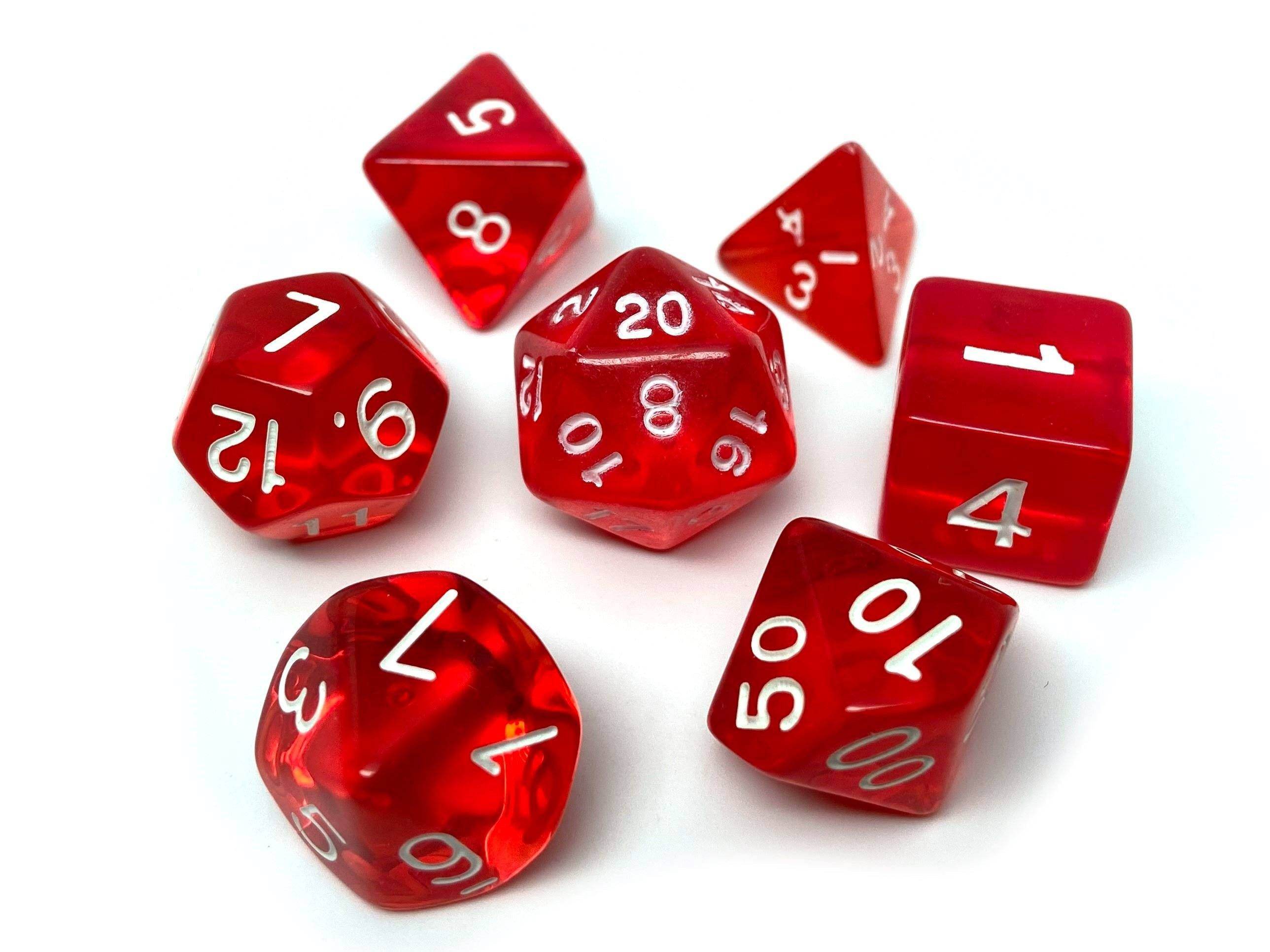 Red Translucent Dice - 7 Piece Set - 