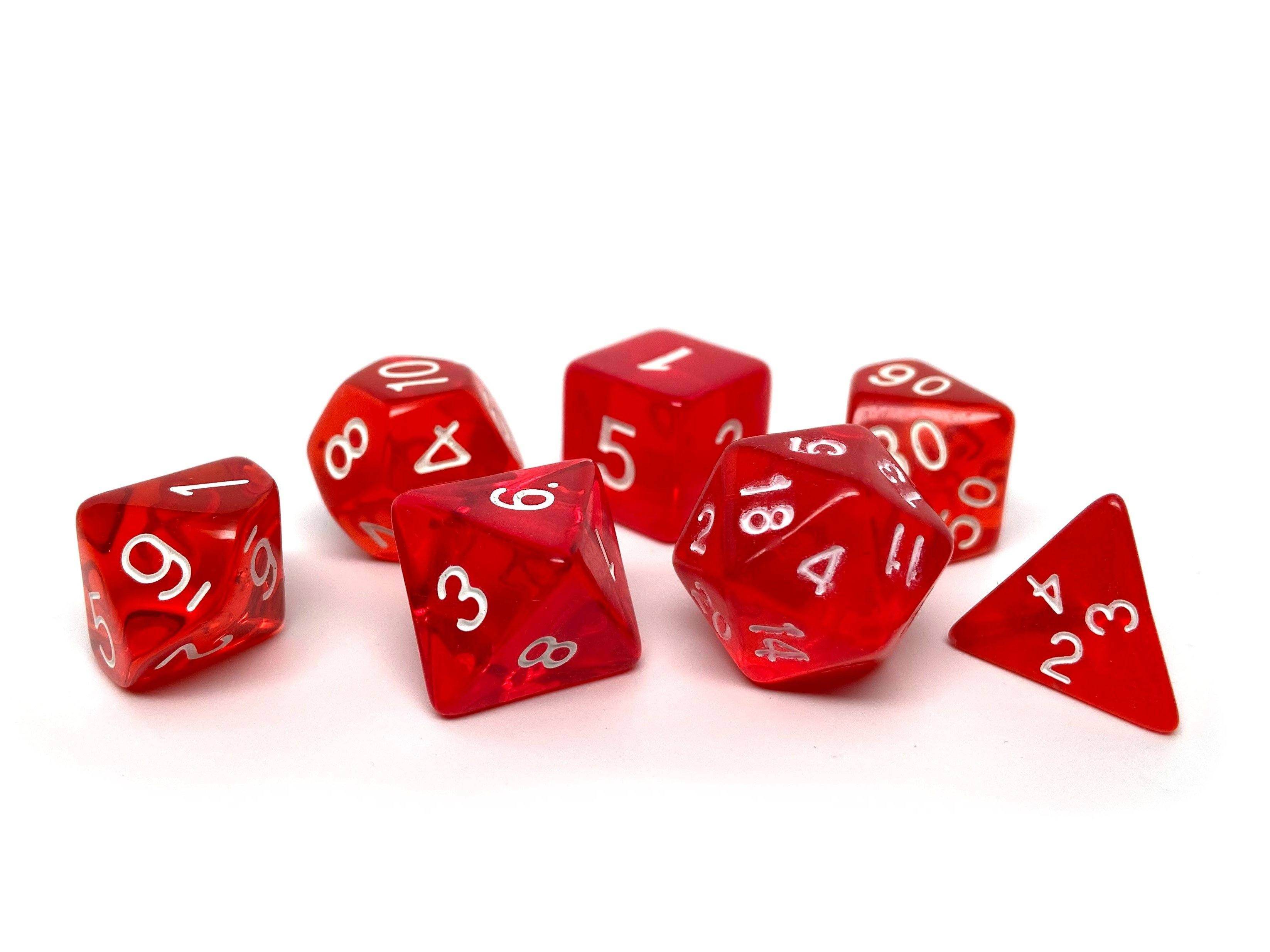 Red Translucent Dice - 7 Piece Set - 