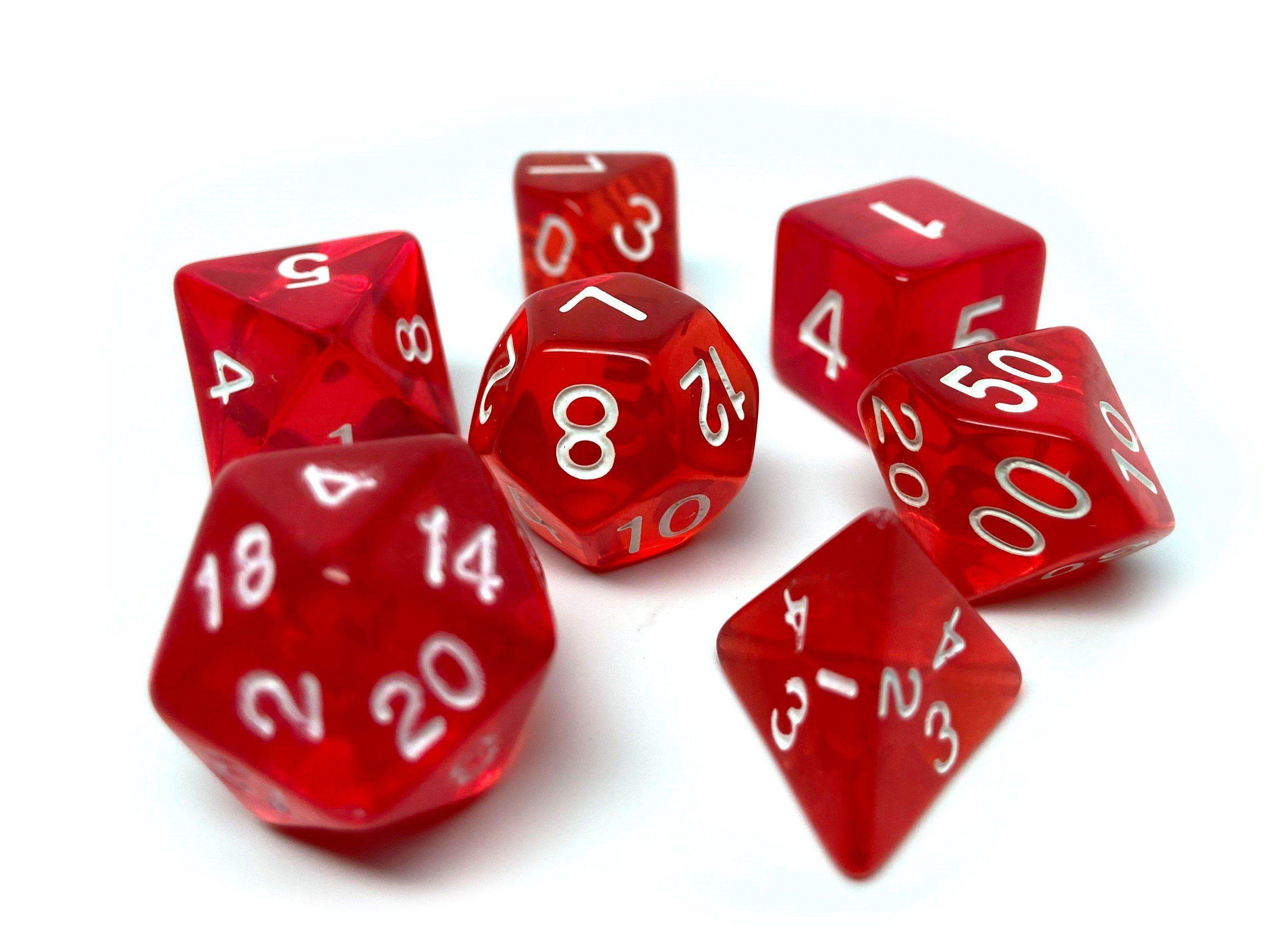 Red Translucent Dice - 7 Piece Set - 