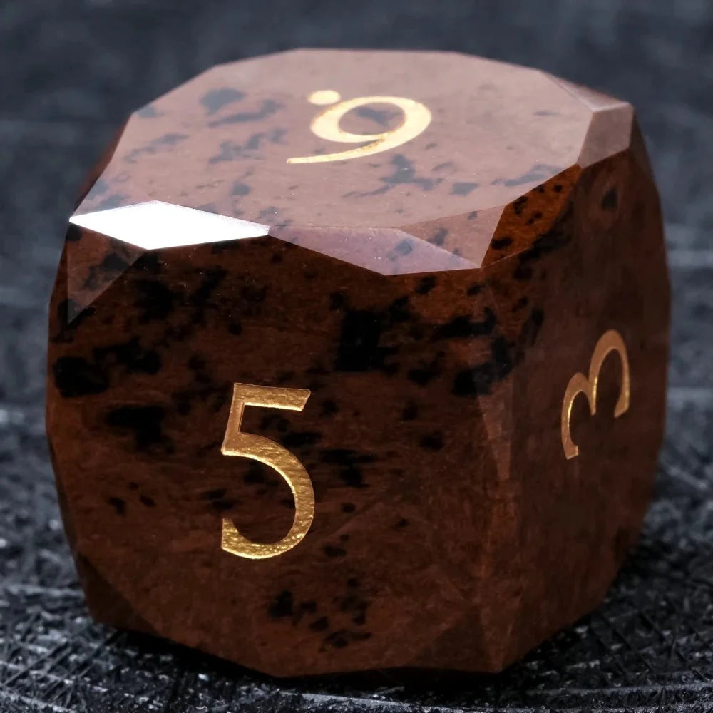 Reddish-brown Natural Gemstone DND Dice Set | Diamond Cut Gold Font RPG Dice