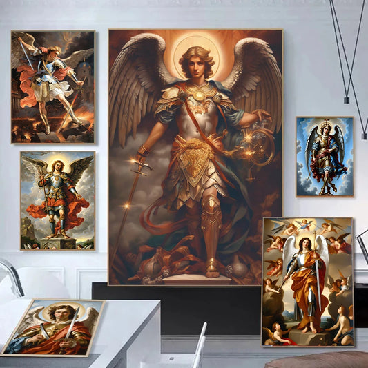 Renaissance Angels Poster Prints For Gallery Living Room Home Decor Archangel Michael With A Sword Canvas Painting Wall Art