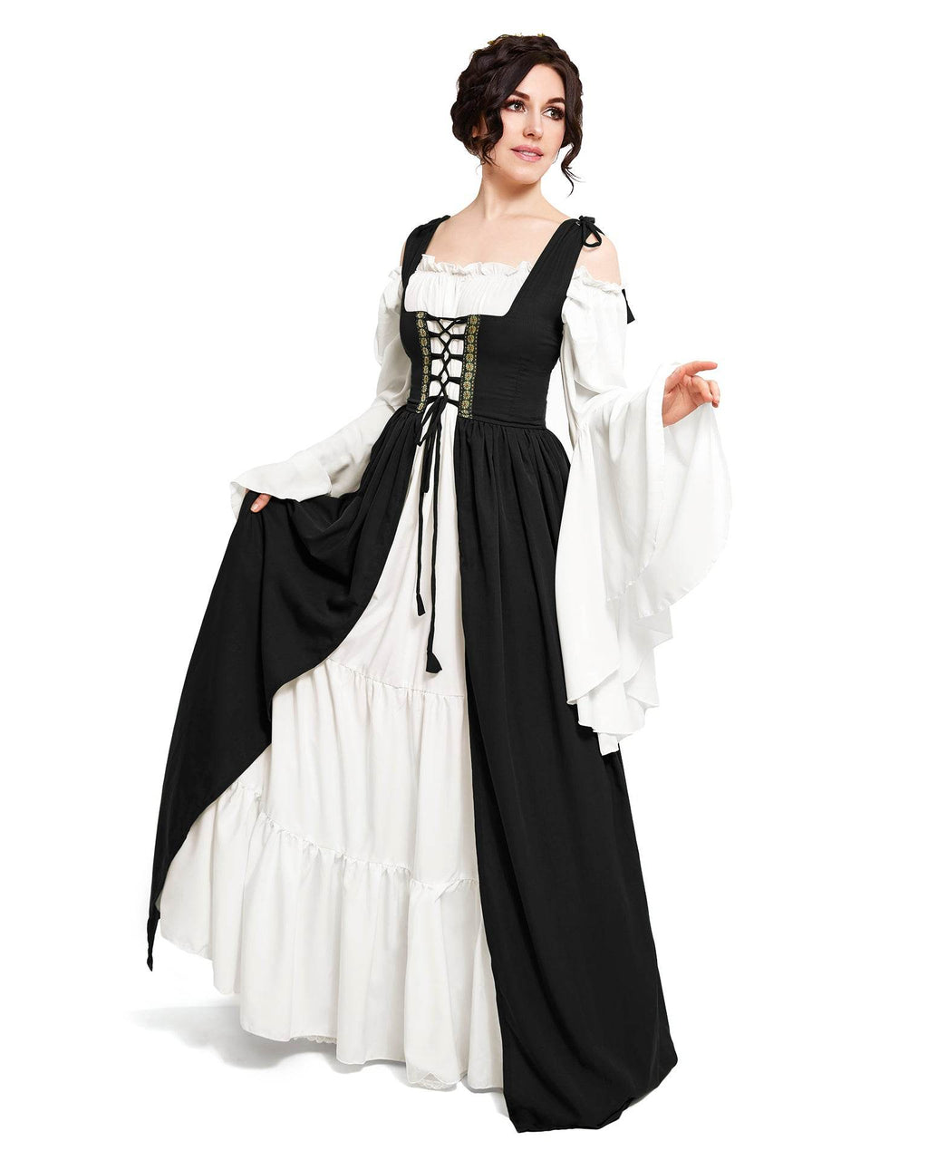 Renaissance Faire 2 piece Full Costume Irish Dress & Long-Sleeved Chemise - XXS/XS / Charcoal