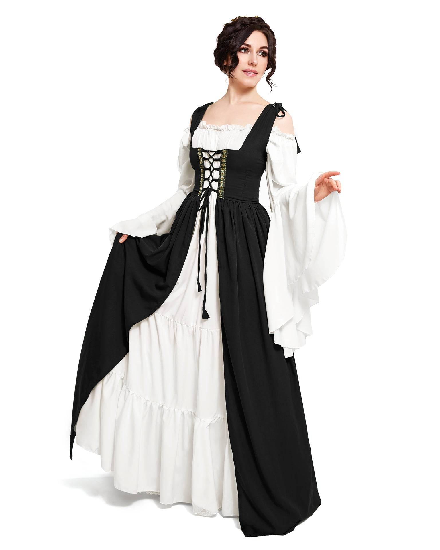 Renaissance Faire 2 piece Full Costume Irish Dress & Long-Sleeved Chemise - XXS/XS / Charcoal