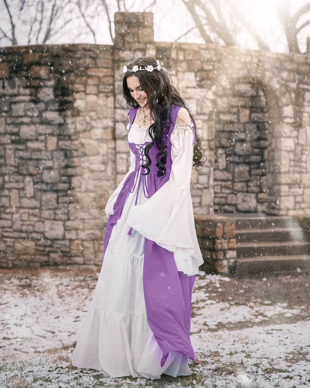 Renaissance Faire 2 piece Full Costume Irish Dress & Long-Sleeved Chemise - XXS/XS / Lilac