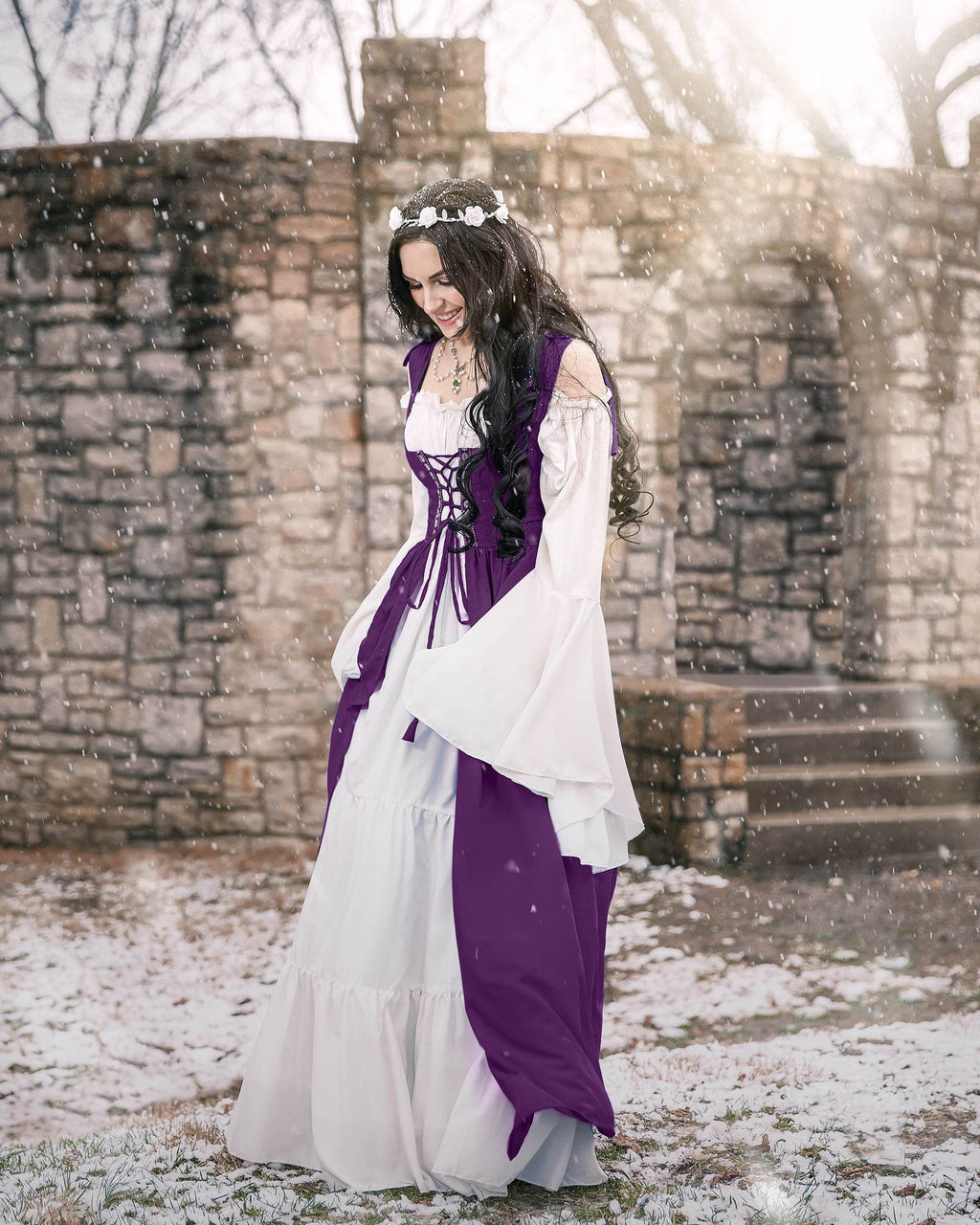 Renaissance Faire 2 piece Full Costume Irish Dress & Long-Sleeved Chemise - XXS/XS / Plum