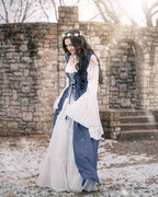 Renaissance Faire 2 piece Full Costume Irish Dress & Long-Sleeved Chemise - XXS/XS / Steel Blue