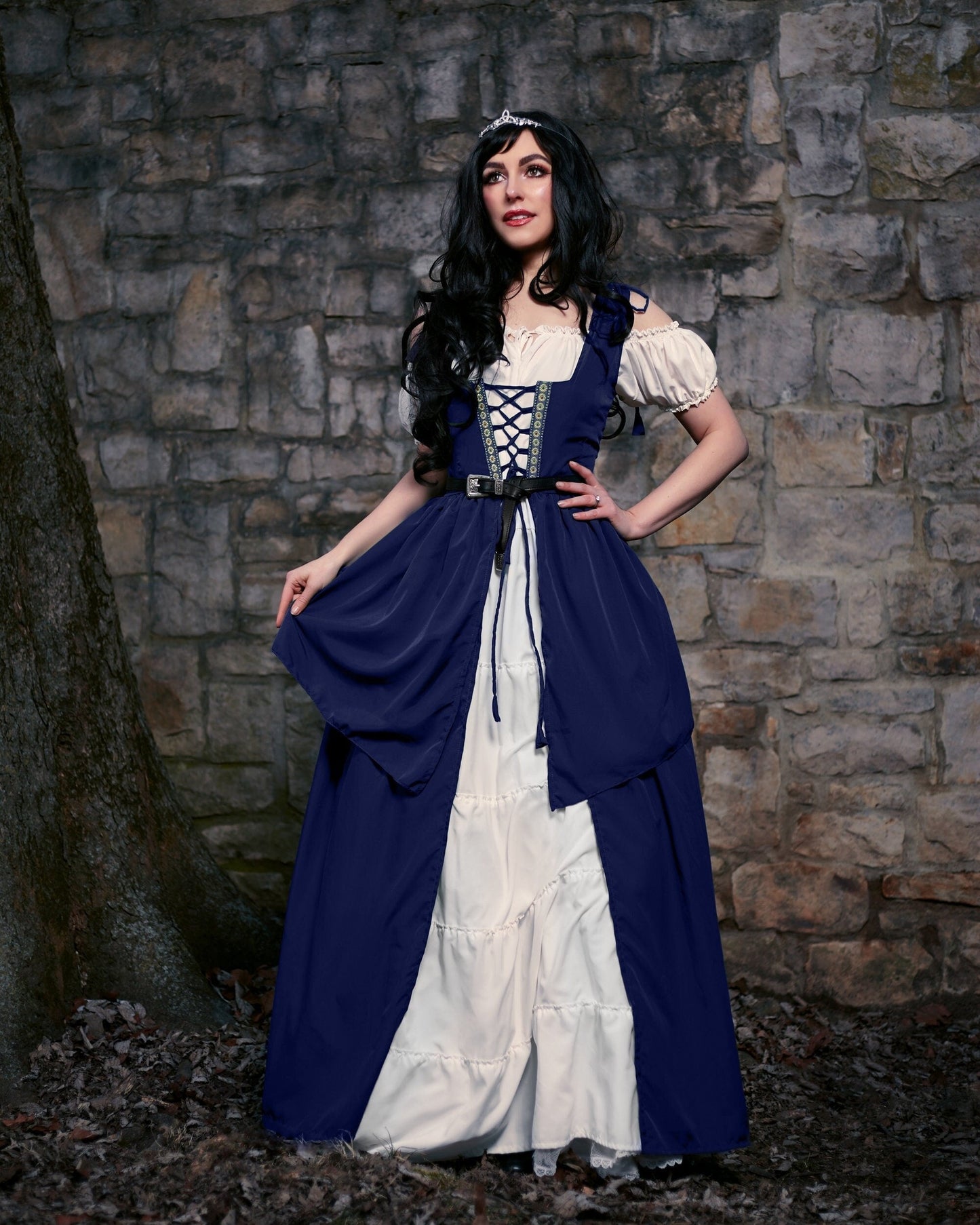 Renaissance Faire Layered Full Costume Fitted Lace-up Irish Dress with Capped Sleeve Chemise