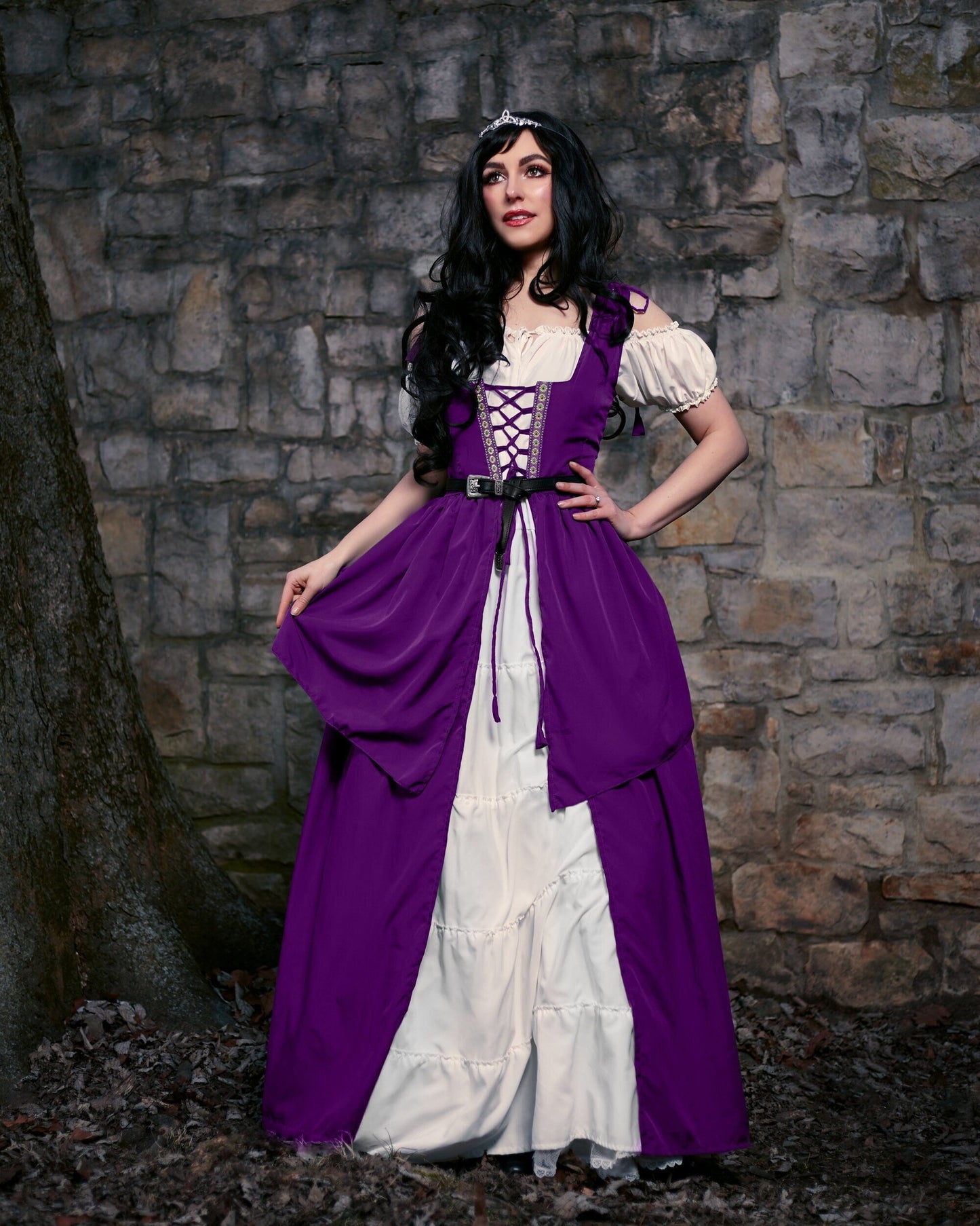 Renaissance Faire Layered Full Costume Fitted Lace-up Irish Dress with Capped Sleeve Chemise