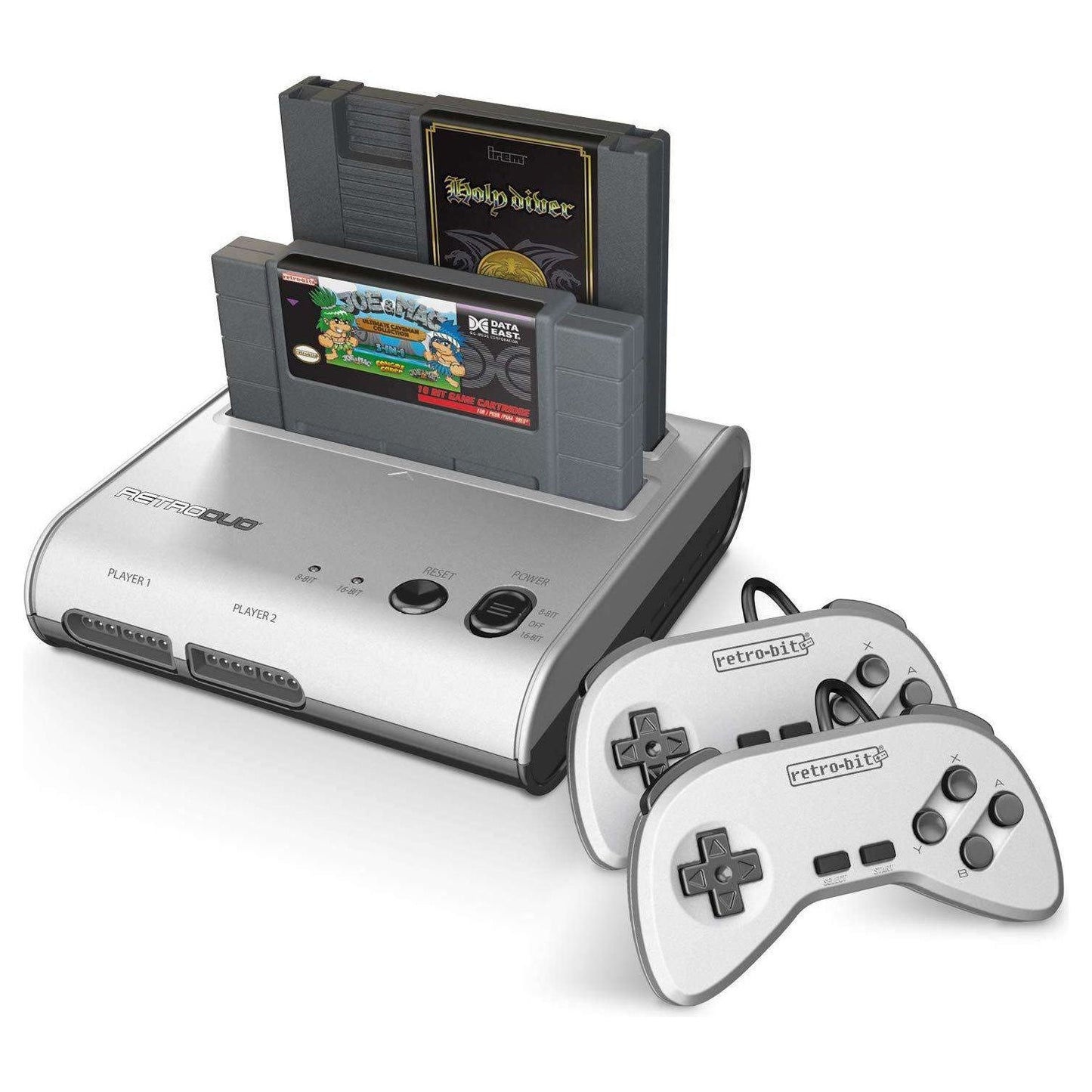 Retro-Bit Retro Duo 2 in 1 Console System Compatible With Original NES/SNES, & Super Nintendo Games - Silver/Black