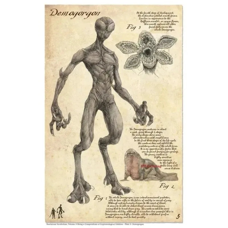 Retro D&D Ancient Mythological Folklore Species Bestiary Monster Animals Poster Wall Pictures Canvas Painting Home Decor Gift