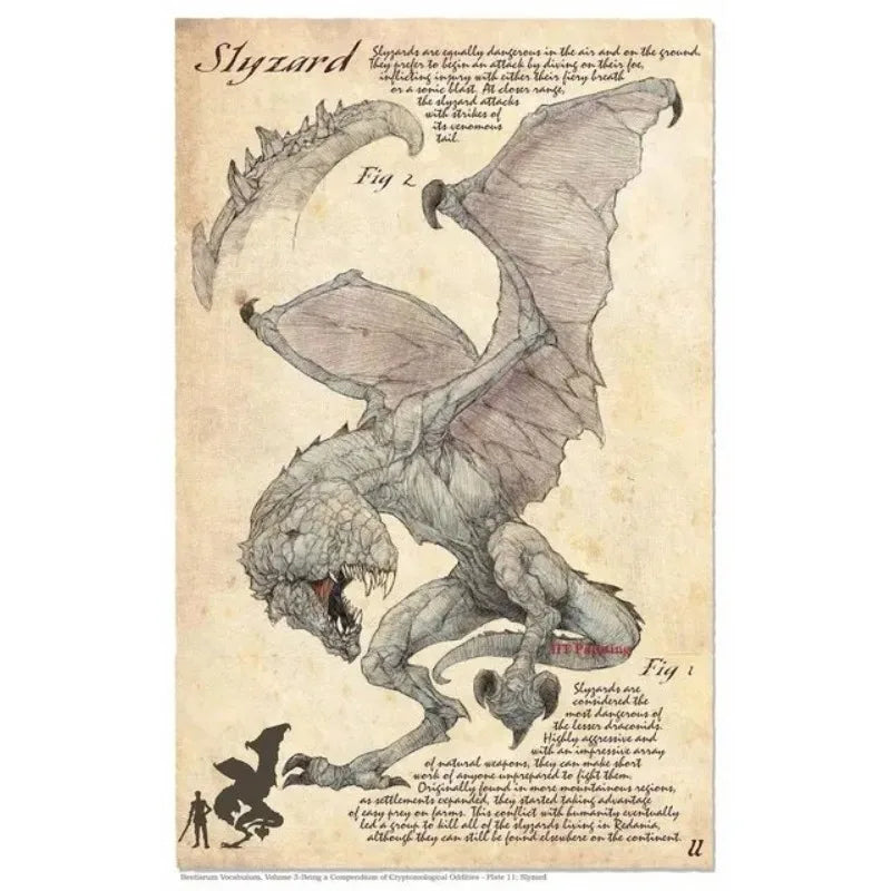 Retro D&D Ancient Mythological Folklore Species Bestiary Monster Animals Poster Wall Pictures Canvas Painting Home Decor Gift