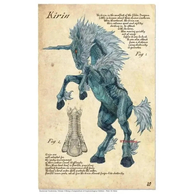 Retro D&D Ancient Mythological Folklore Species Bestiary Monster Animals Poster Wall Pictures Canvas Painting Home Decor Gift