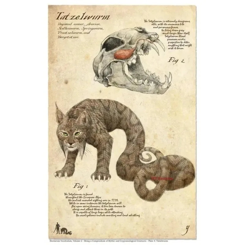 Retro D&D Ancient Mythological Folklore Species Bestiary Monster Animals Poster Wall Pictures Canvas Painting Home Decor Gift