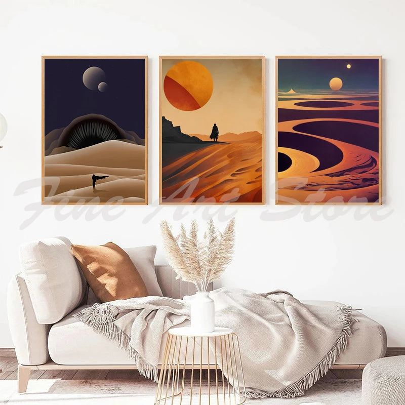 Retro Dune Classic Movie Inspired Poster Mid Century Arrakis Desert Travel Wall Art Pictures Canvas Painting Home Decor Gift