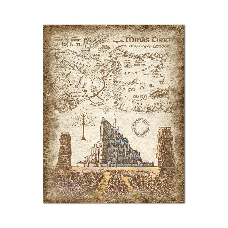 Retro Travel Map Wall Art Canvas Painting Prints Fantasy Literature Movie Poster Wall Pictures Home Decor