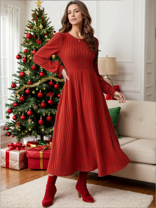 Ribbed Round Neck Long Sleeve Dress