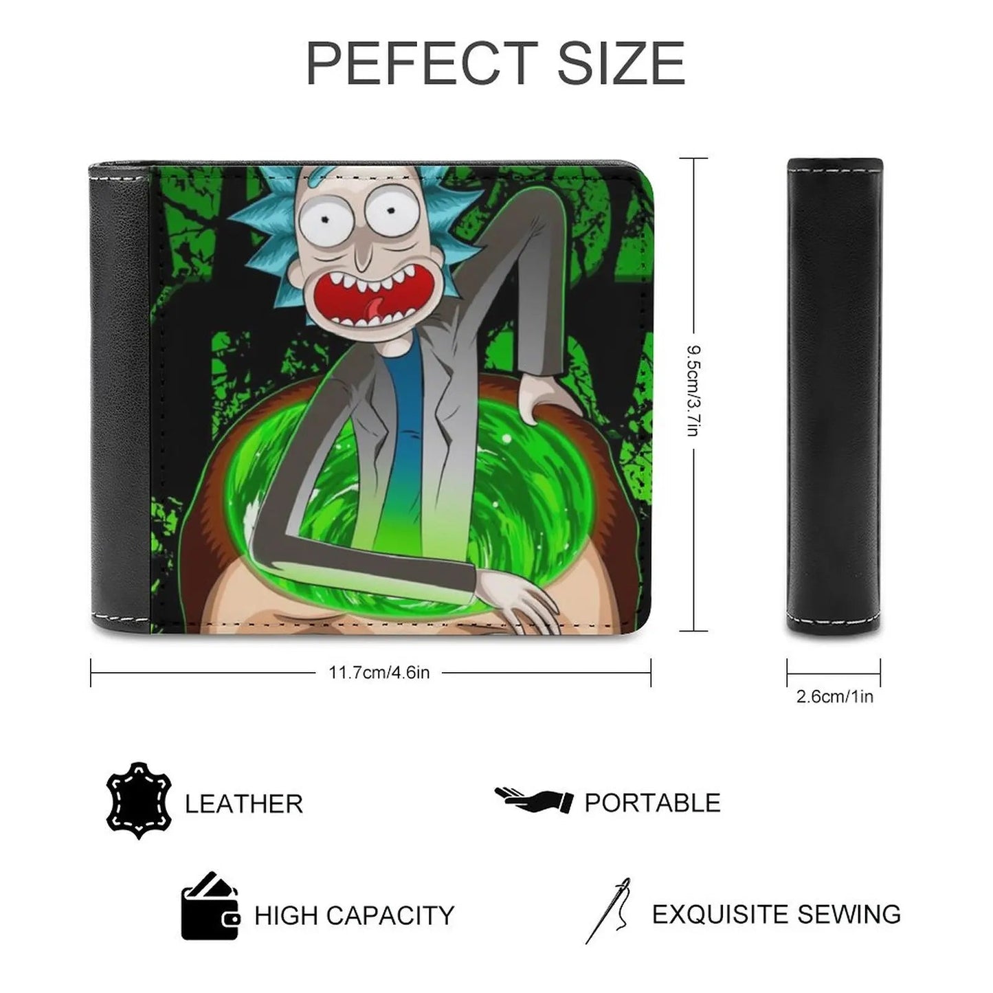 Rick In Your Head Leather Wallet Men Classic Black Purse Credit Card Holder Fashion Men'S Wallet Rick Phrases Wubba Lubba Dub