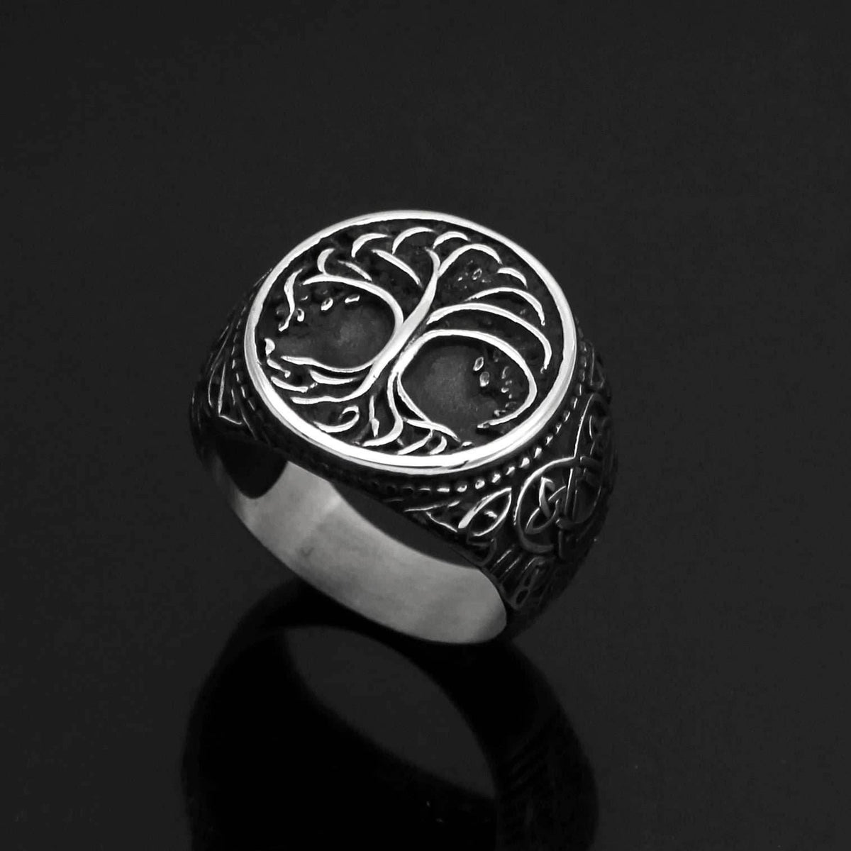 Vikings Yggdrasil and Wolf Paw Stainless Steel Ring - 9