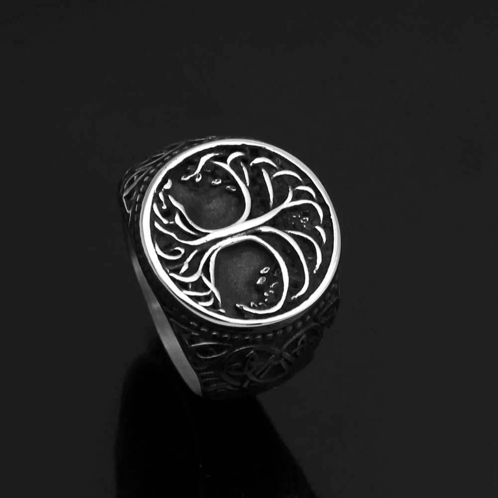 Vikings Yggdrasil and Wolf Paw Stainless Steel Ring - 9