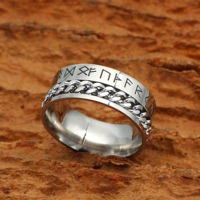 Viking Nordic Runes Solid Stainless Steel Ring - 6 / Steel