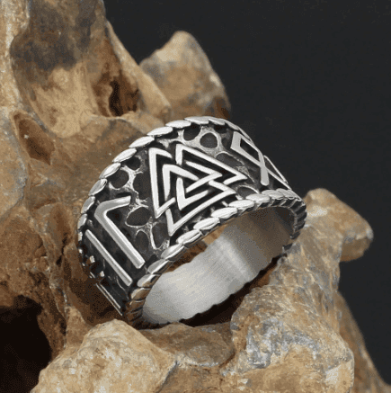 Vikings Runes and Valknut Stainless Steel Ring - 9