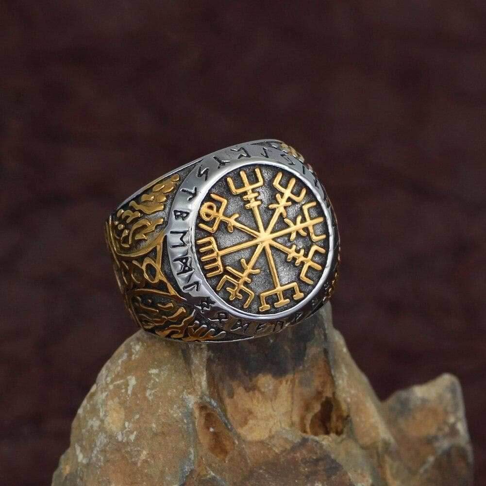 Viking Runic Vegvisir Stainless Steel Ring - 9