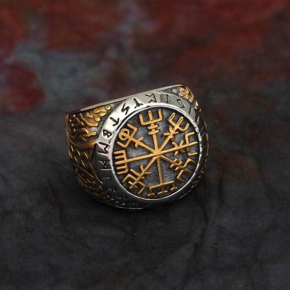 Viking Runic Vegvisir Stainless Steel Ring - 9