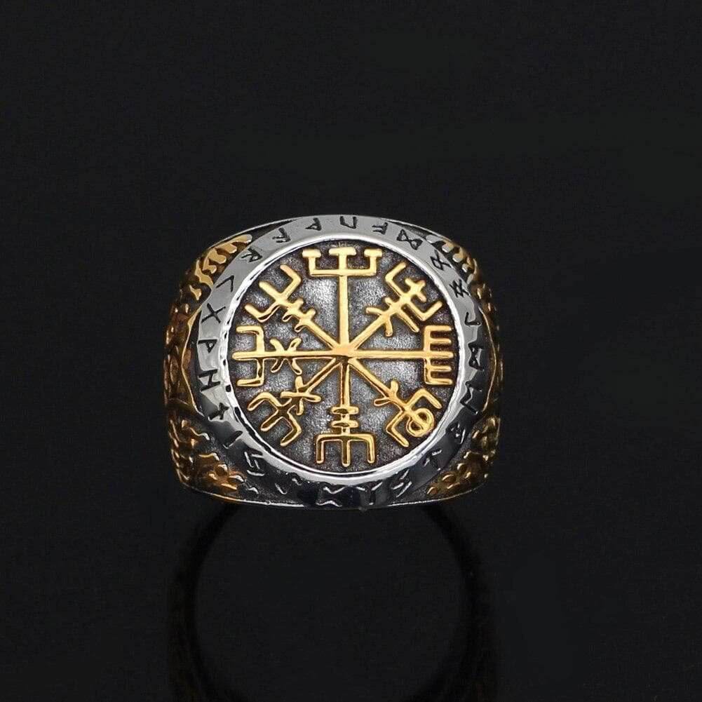 Viking Runic Vegvisir Stainless Steel Ring - 9