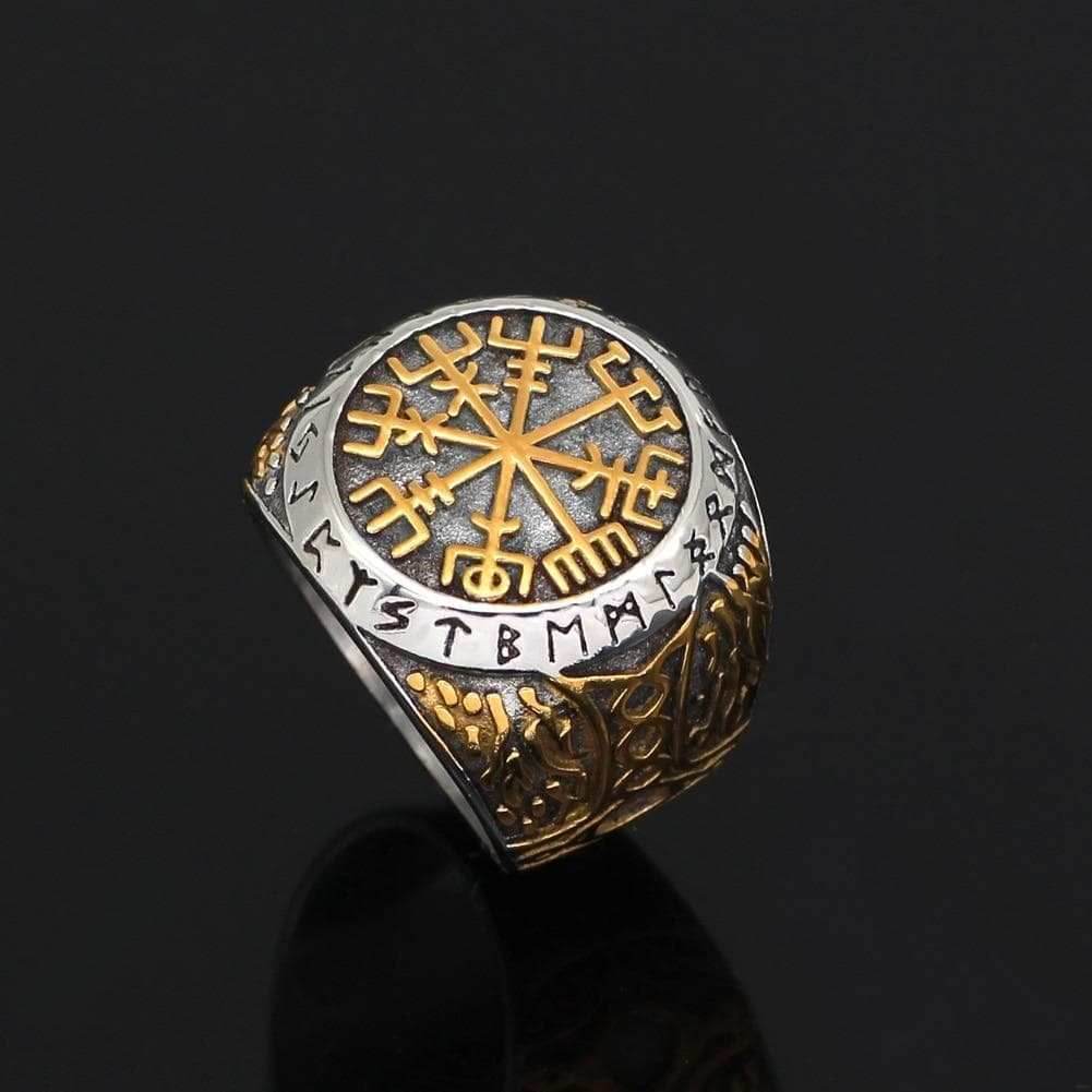 Viking Runic Vegvisir Stainless Steel Ring - 9