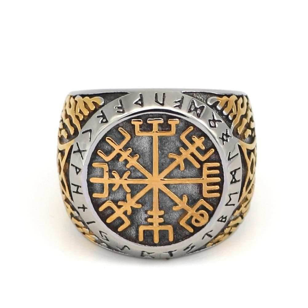 Viking Runic Vegvisir Stainless Steel Ring - 9