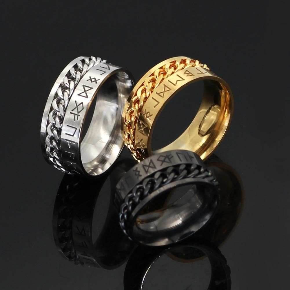 Viking Nordic Runes Solid Stainless Steel Ring - 6 / Steel