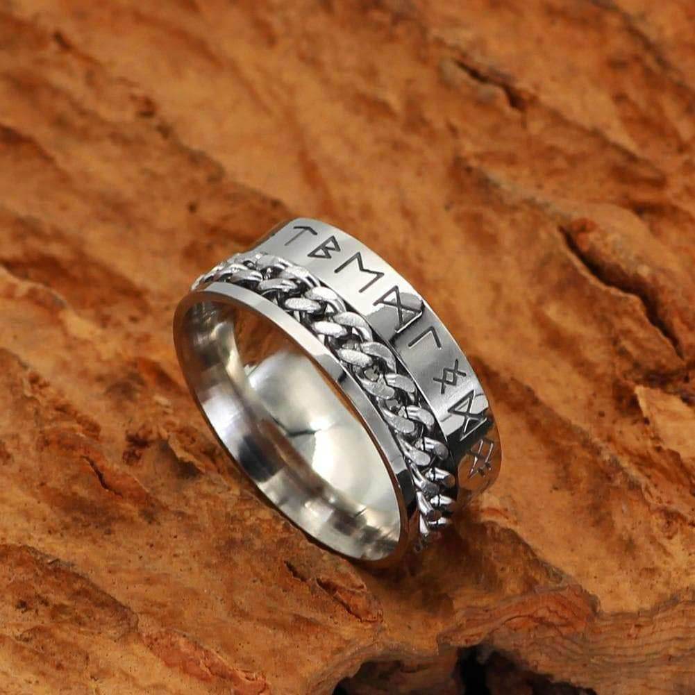 Viking Nordic Runes Solid Stainless Steel Ring - 6 / Steel