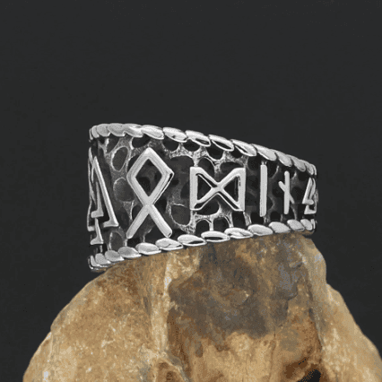 Vikings Runes and Valknut Stainless Steel Ring - 9