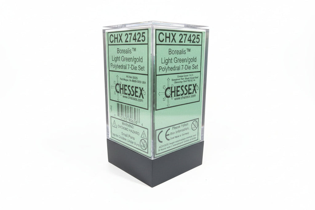 CHX 27425 Polyhedral 7-Die Borealis Light Green w/ Gold Numbers Set Of 7 Dice Chessex