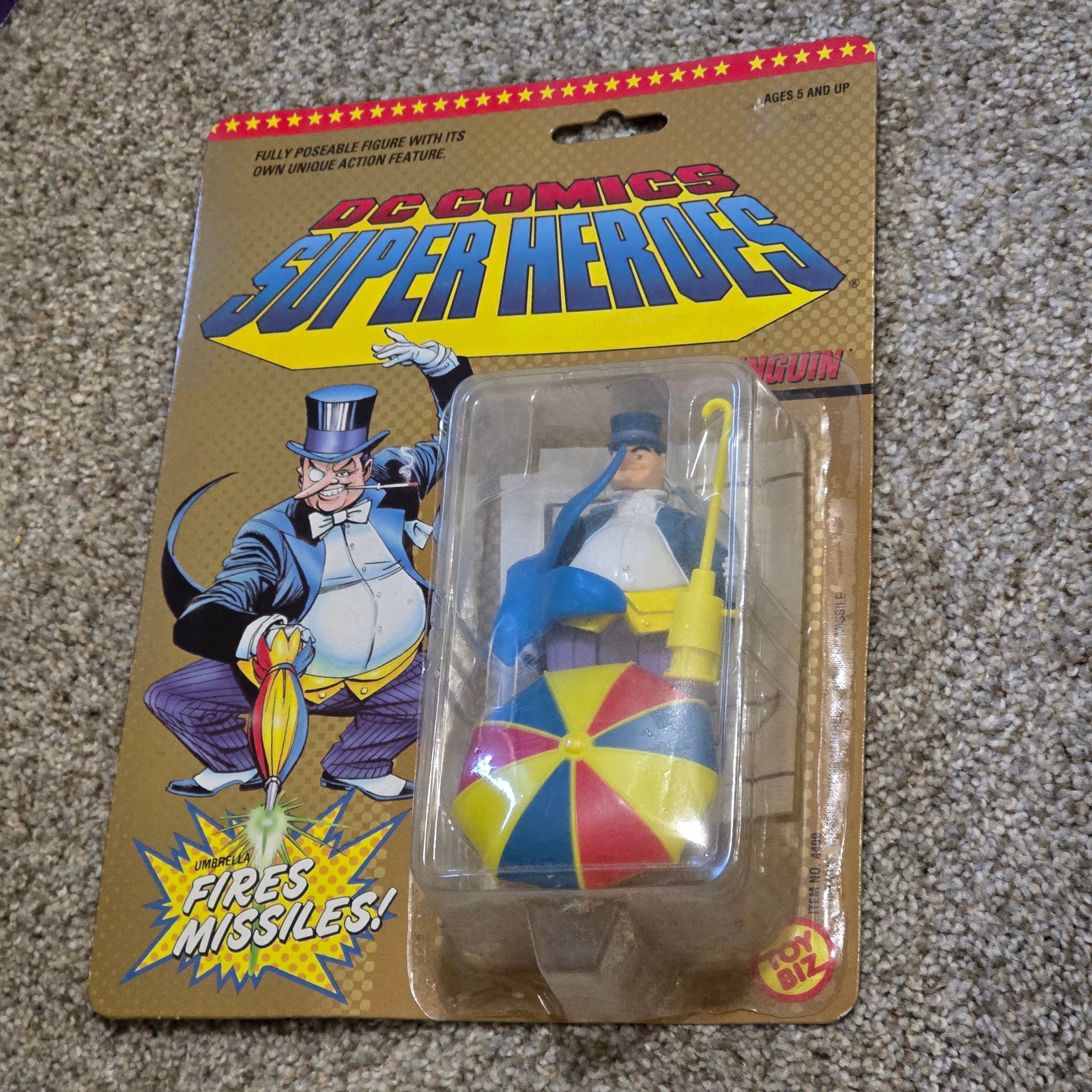 Vintage DC Comics Super Heroes Penguin Toy Biz 1989 MOC Umbrella Missile