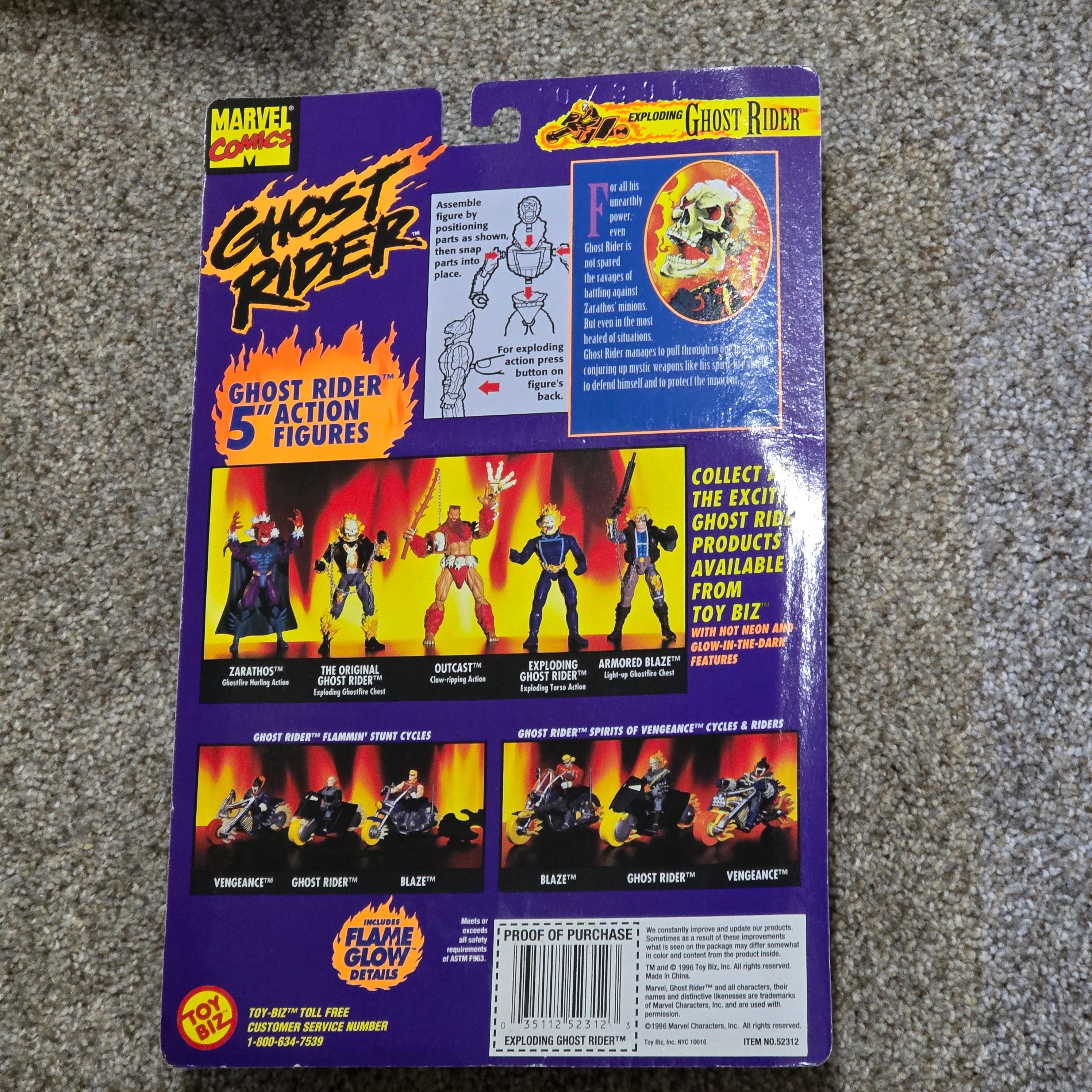 Vintage Ghost Rider Exploding Action Figure Toy Biz 1996 Glow Comic Included MOC