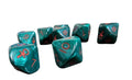 Pearlescent Ankh Numbered 2-10 w/Ankh on one side d10 Green/red numbers